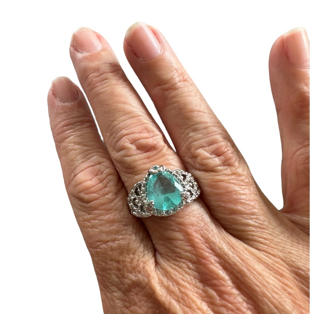 Light Turquoise Teardrop Gemstone Silver Ring